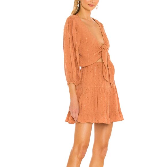 L Space Stay Golden Tie-Front Mini Dress in Putty - Picture 2 of 7